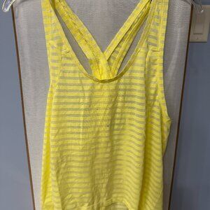ZYIA Active Yellow Nimbus Split Back Tank Mesh Striped Racerback- Women's L BNWT